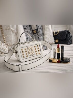 Karl Lagerfeld White Crossbody Bag with Gold and Silver Studs